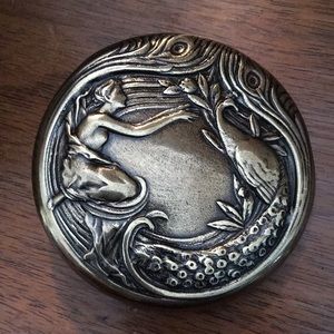 Lady and peacock belt buckle